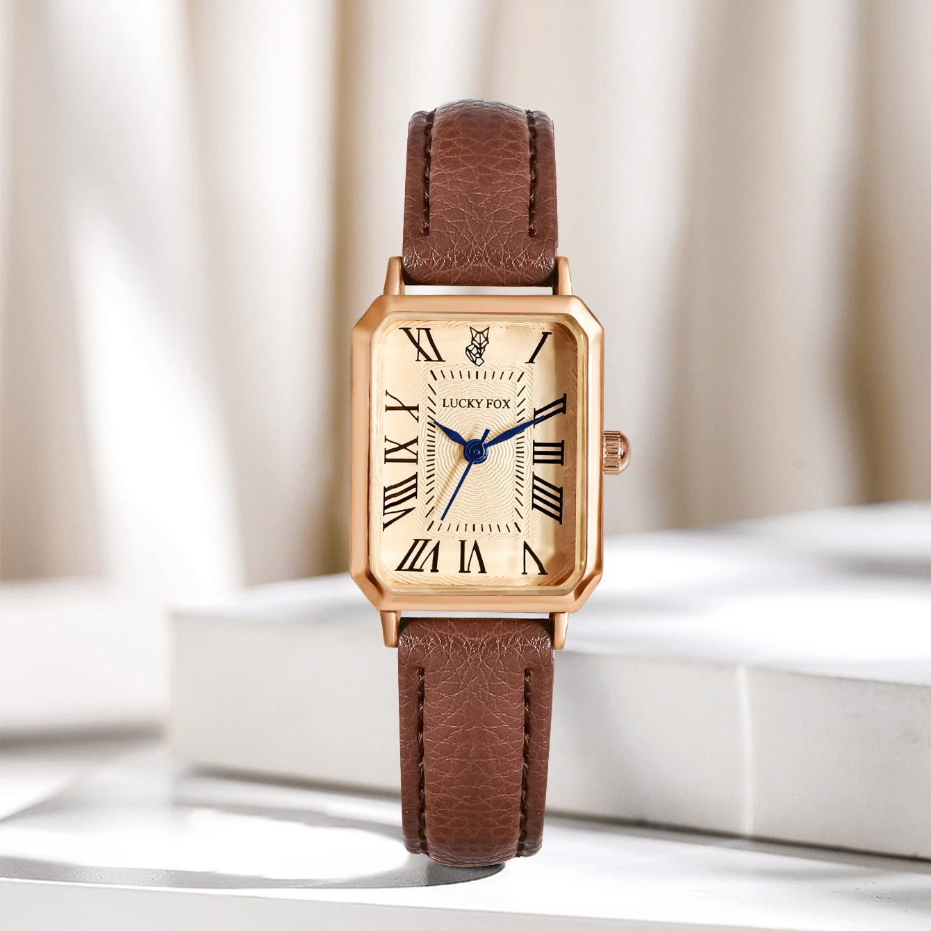 Fashion Retro Digital Dial Square Leather Strap Quartz Wristwatch