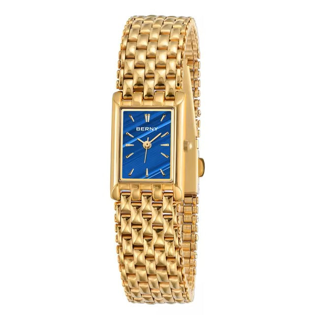 BERNY Gold Watch for Women – Square Stainless Steel Quartz Wristwatch