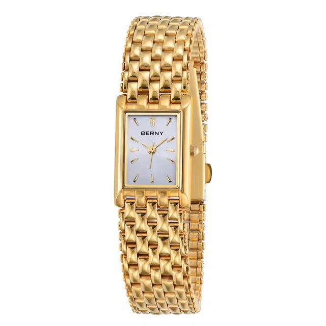 BERNY Gold Watch for Women – Square Stainless Steel Quartz Wristwatch