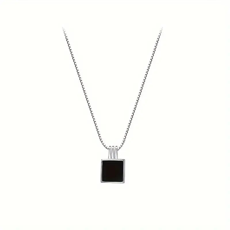 Black Square Pendant Necklace
