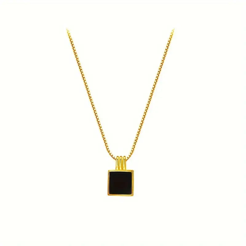 Black Square Pendant Necklace