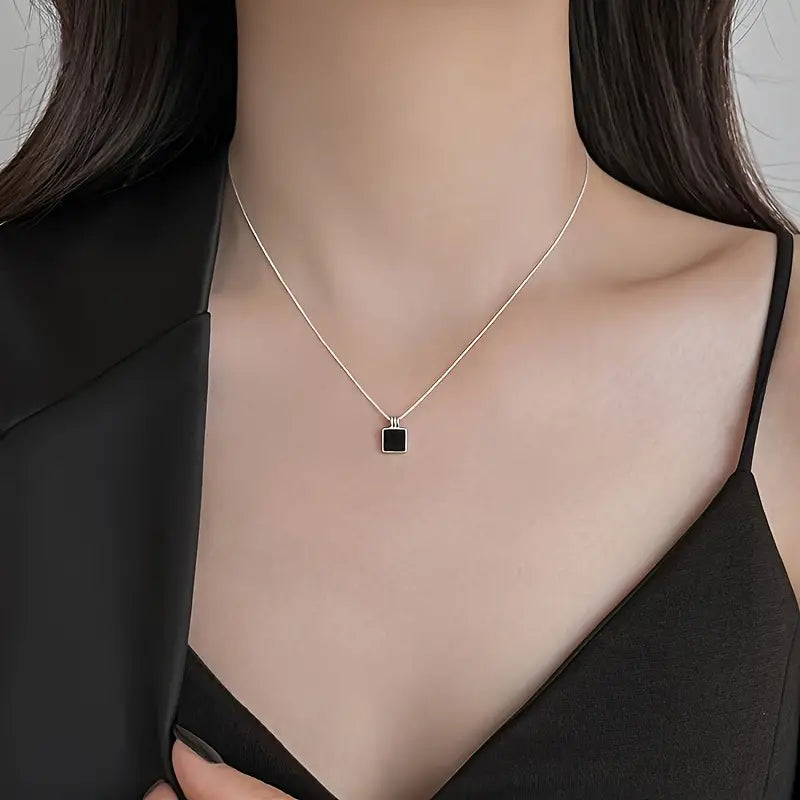 Black Square Pendant Necklace