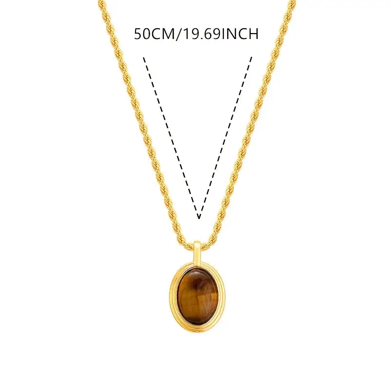 Golden Stainless Steel Necklace with Tiger Eye Stone β Fashionable Twisted Design for Women