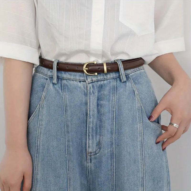 Retro Oval Pin Buckle Thin Belt