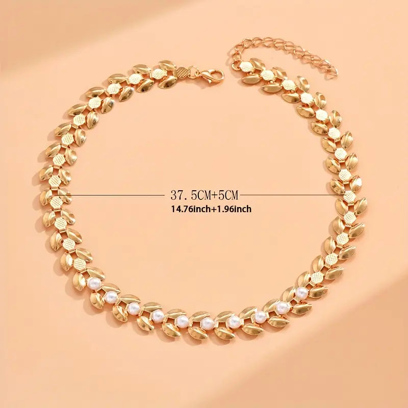 Wheat Spike Choker Necklace with Faux Pearls