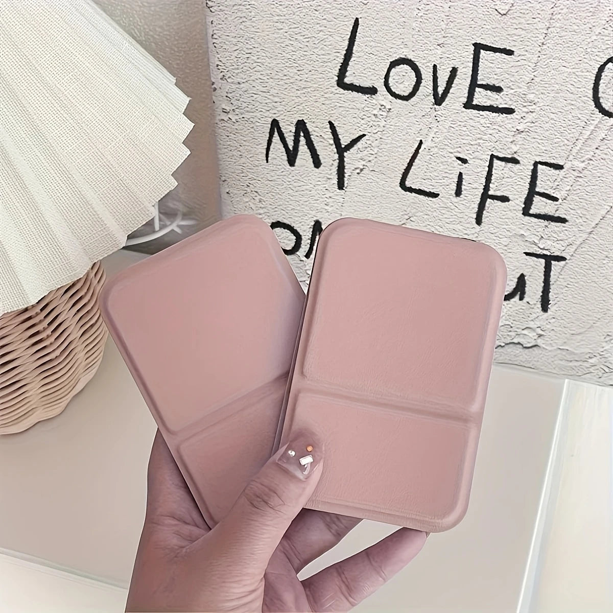 Folding Mini Makeup Mirror with PU Stand