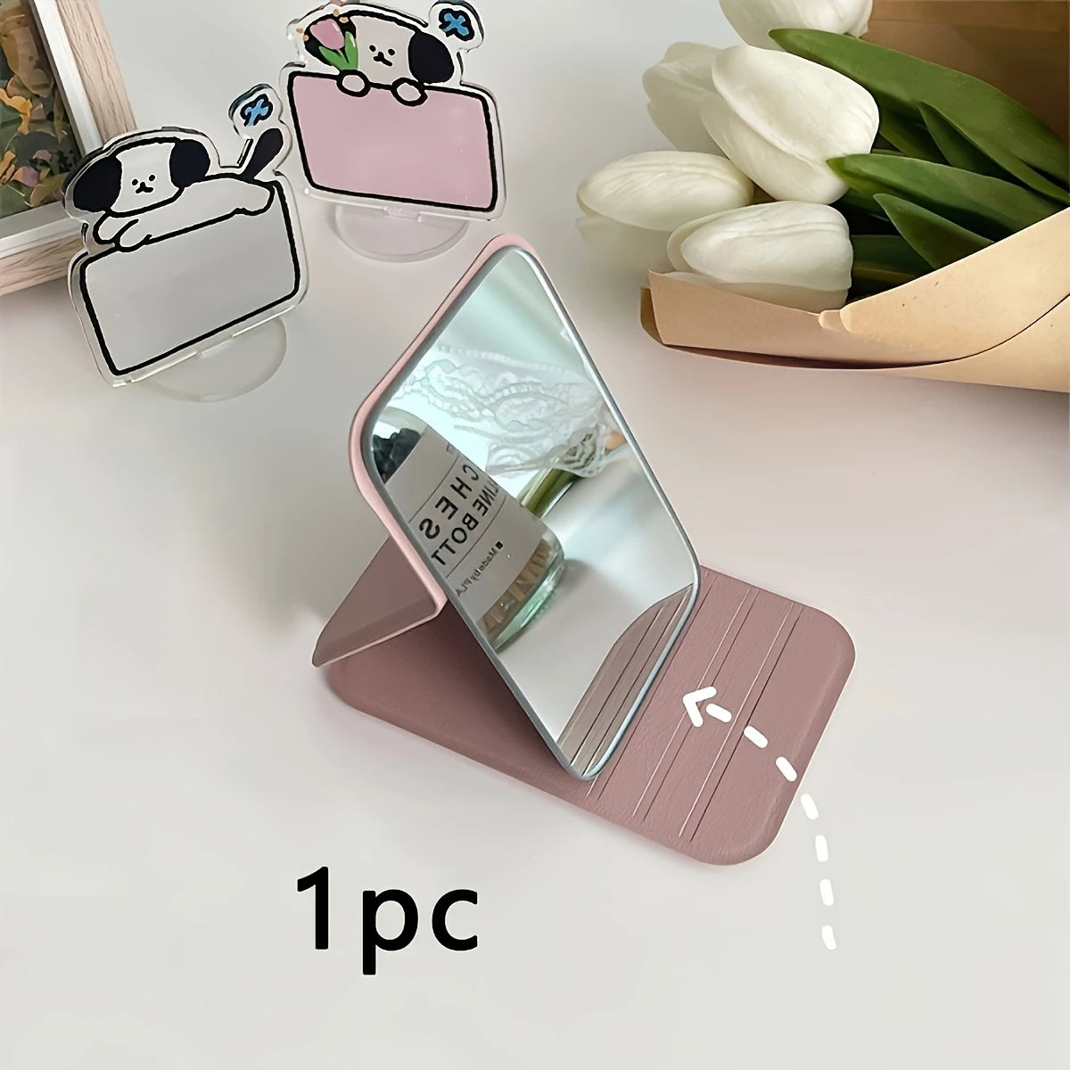 Folding Mini Makeup Mirror with PU Stand