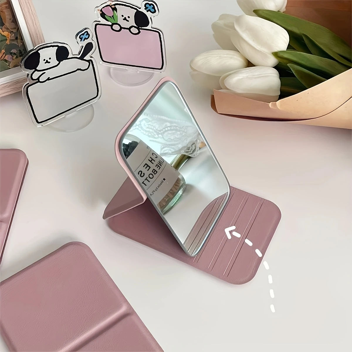 Folding Mini Makeup Mirror with PU Stand
