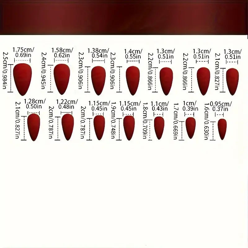 24pcs Matte Wine Red Almond Press-On Nails with Golden Foil Stripe Design – Elegant Medium-Length Nail Art