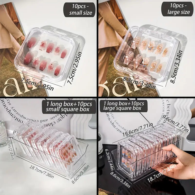 10pcs/11pcs Transparent Wearable Nail Sheets & Multifunctional Storage Display Box