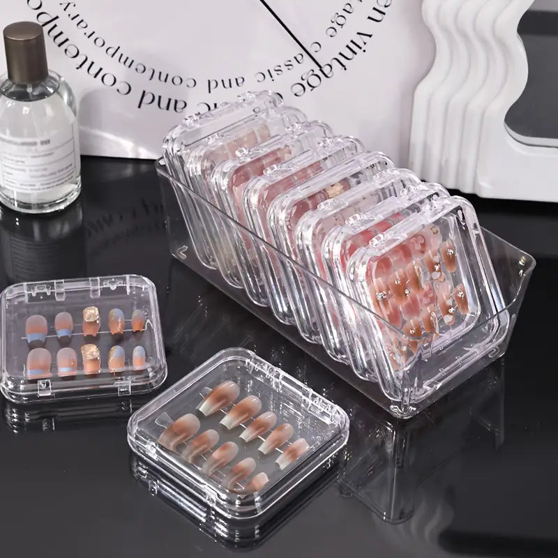 10pcs/11pcs Transparent Wearable Nail Sheets & Multifunctional Storage Display Box
