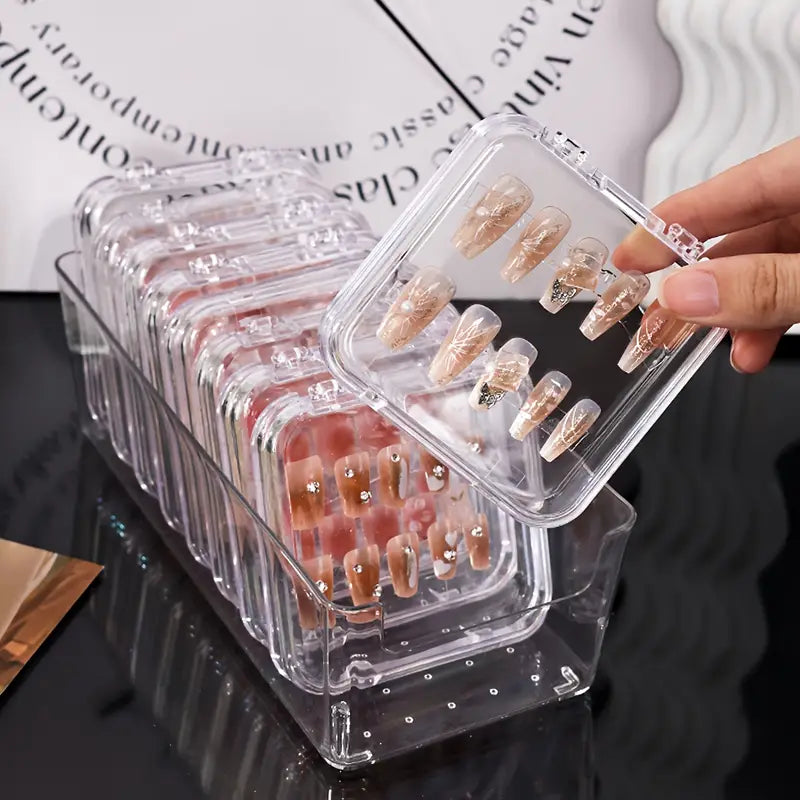 10pcs/11pcs Transparent Wearable Nail Sheets & Multifunctional Storage Display Box