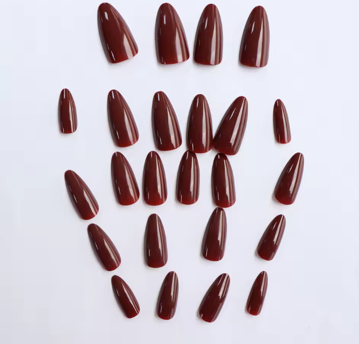 ARTAUG 24PCS Press-On Nails – Short Almond Wine Red High-Saturation Fake Nails
