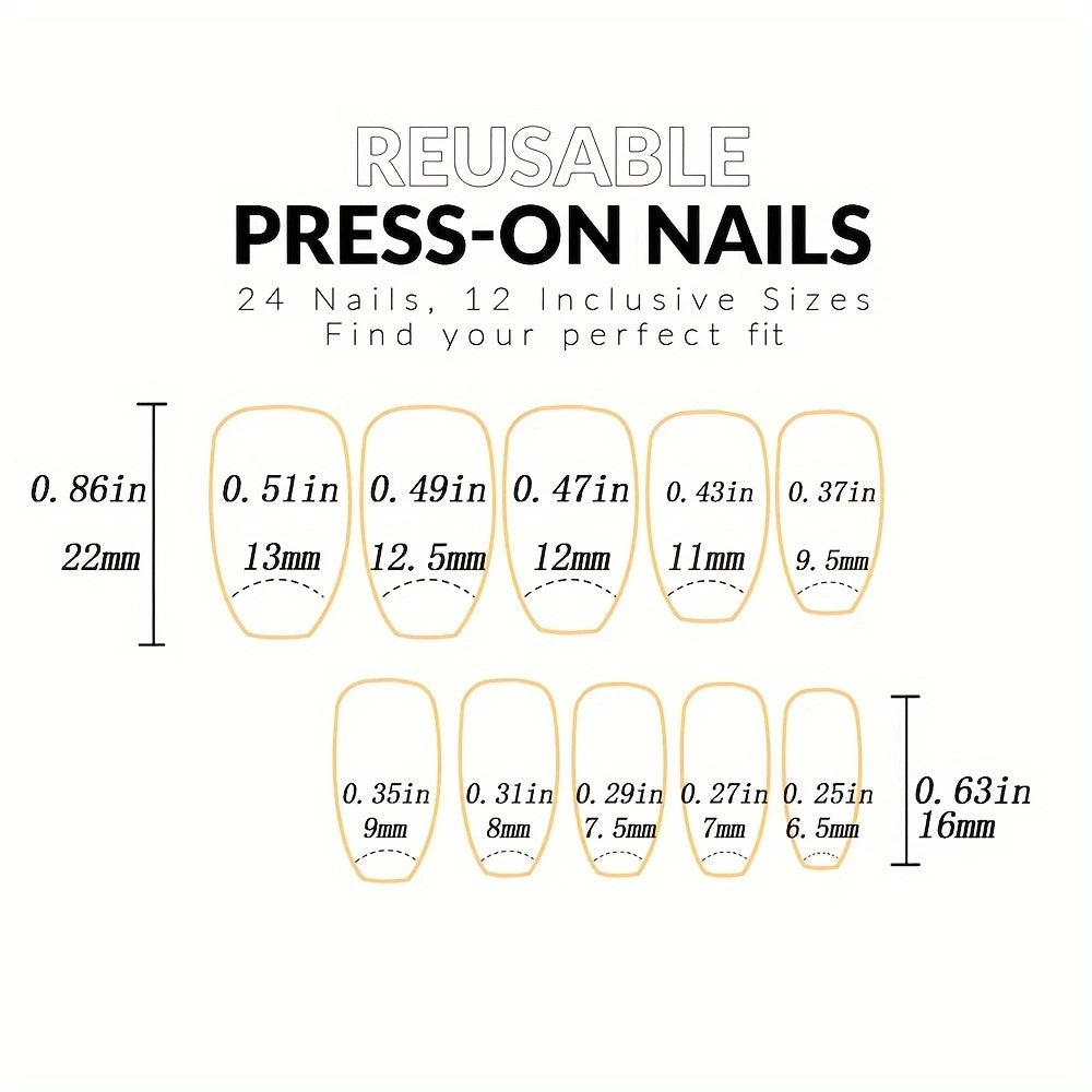elloTee 24pcs short black glitter almond press-on nails with nail file and glue, perfect for parties and daily wear