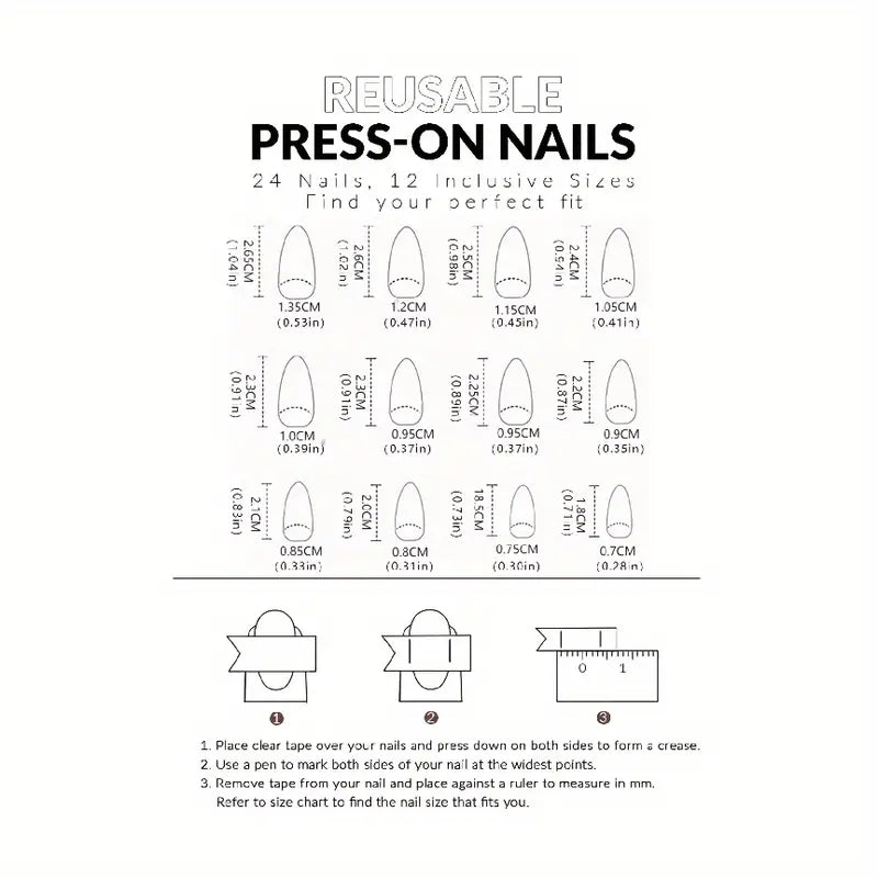YelloTee 24pcs Brown Almond Press-On Nails with 3D Butterfly Design and Gold Accents – Glossy Fake Nail Set