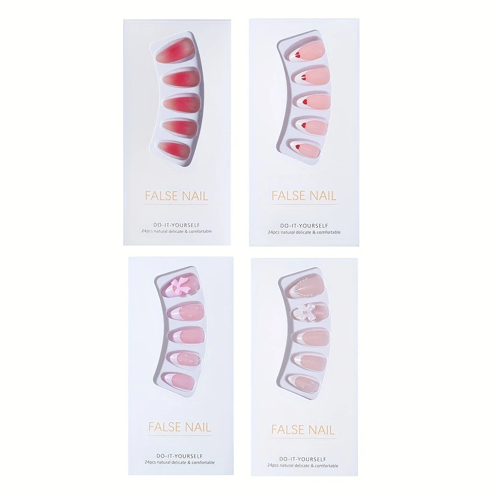 YelloTee 96pcs French almond short press-on nails with DIY nail tools, perfect for women and girls in INS style