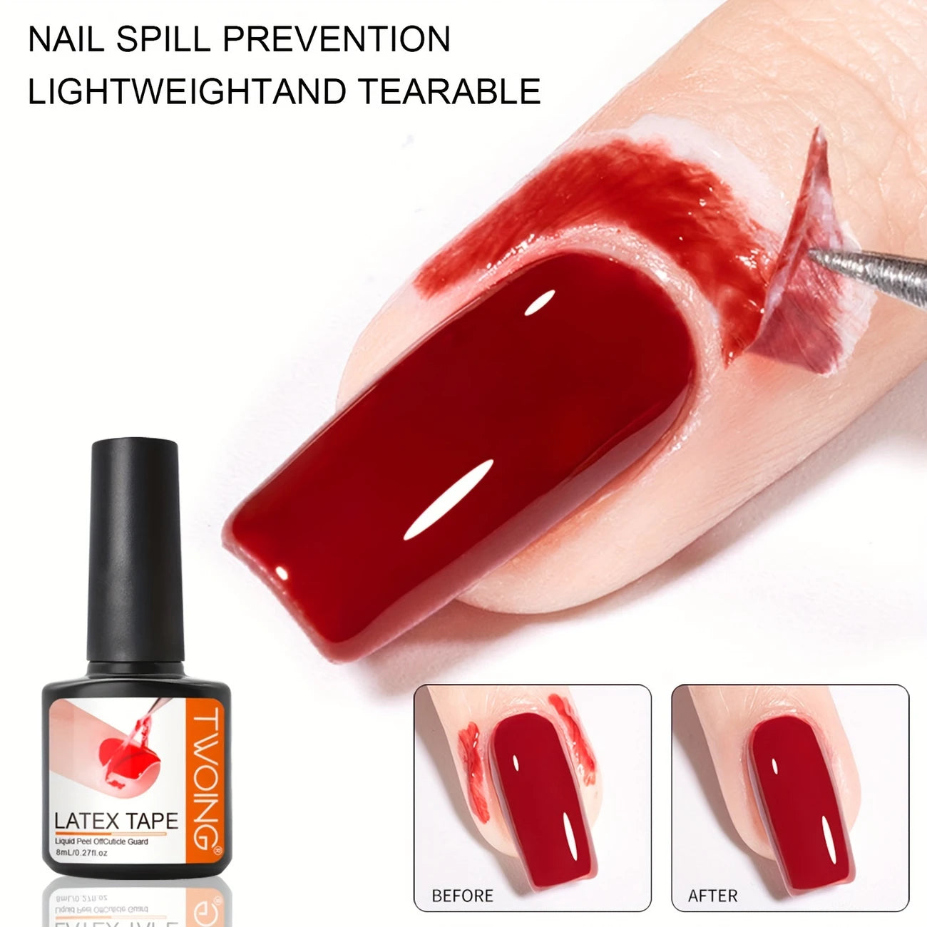 YelloTee 8ml liquid latex nail polish barrier, fast-drying peel-off cuticle protector for nail art without acetone.