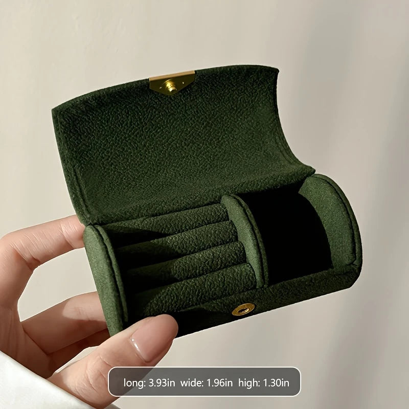 YelloTee luxury velvet jewelry organizer box for women, compact travel case with anti-tarnish storage for rings and accessories.
