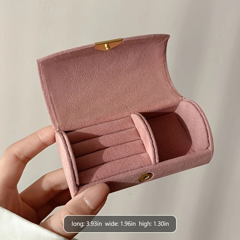 YelloTee luxury velvet jewelry organizer box for women, compact travel case with anti-tarnish storage for rings and accessories.