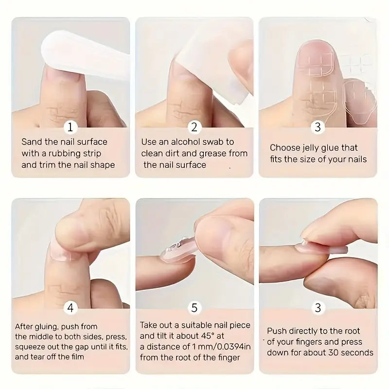YelloTee Oval Marble Press-On Nails – 24pcs Short Glossy Fake Nails with Glue for Women and Girls