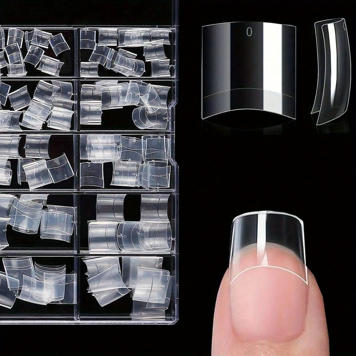 YelloTee 100pcs short square clear half cover false nail tips for acrylic extensions and French style manicure