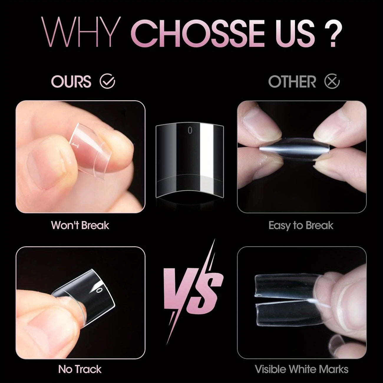 YelloTee 100pcs short square clear half cover false nail tips for acrylic extensions and French style manicure