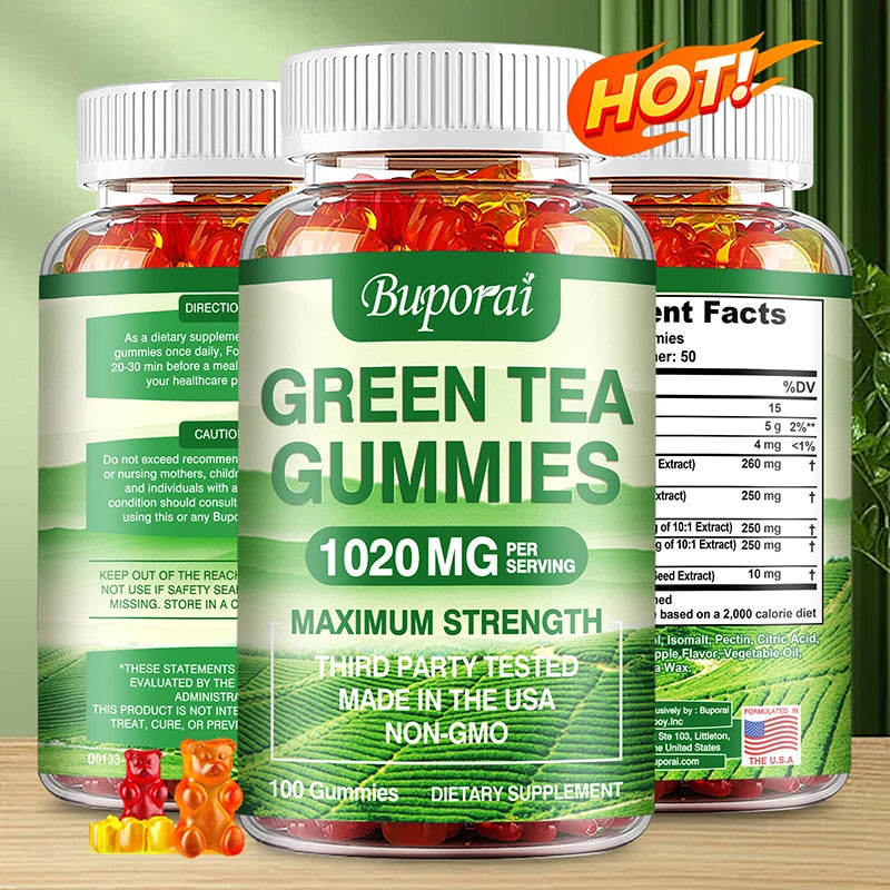 Green tea gummies for metabolism and fat burning support, YelloTee