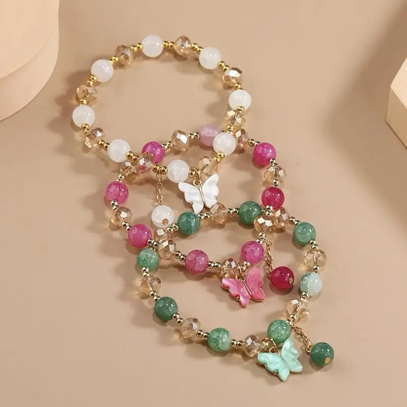 3pcs Whimsical Butterfly and Leaf Charm Bracelet Set