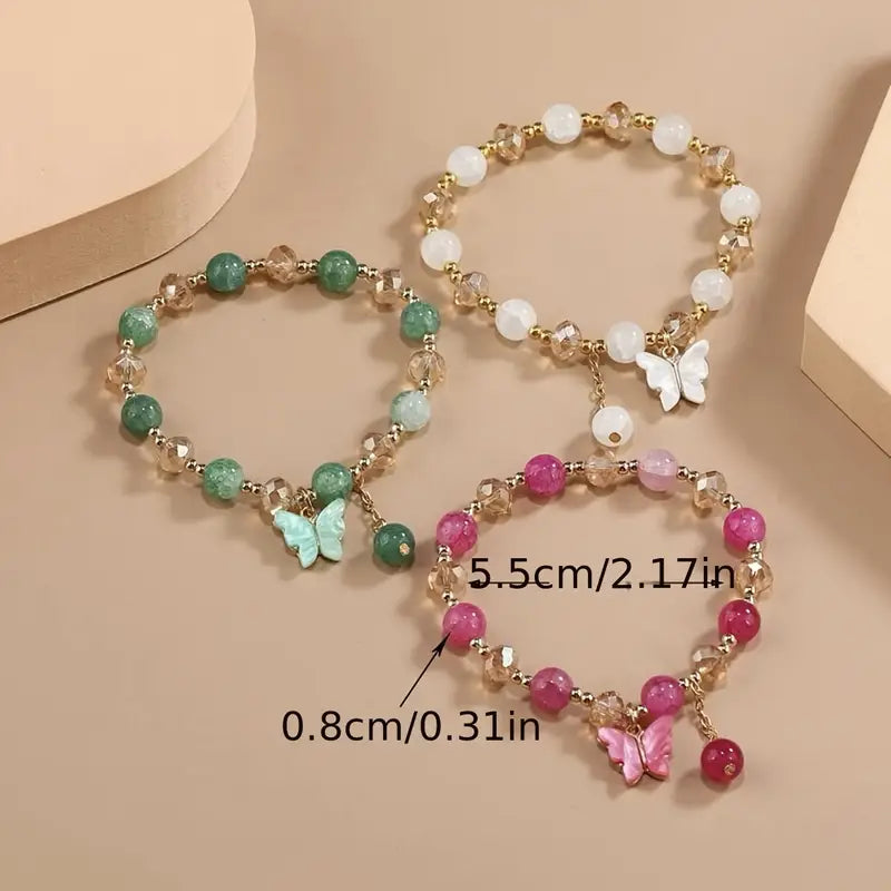 3pcs Whimsical Butterfly and Leaf Charm Bracelet Set