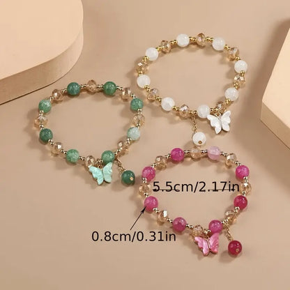 3pcs Whimsical Butterfly and Leaf Charm Bracelet Set