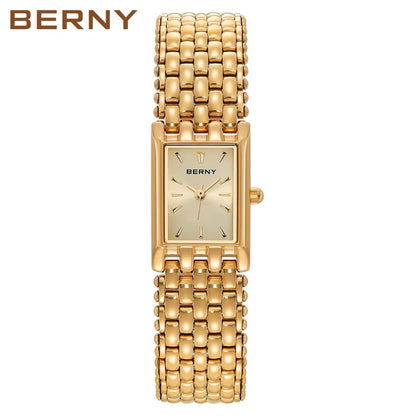 BERNY Gold Watch for Women – Square Stainless Steel Quartz Wristwatch