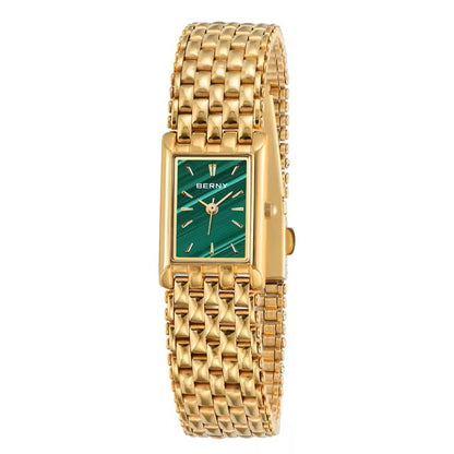 BERNY Gold Watch for Women – Square Stainless Steel Quartz Wristwatch
