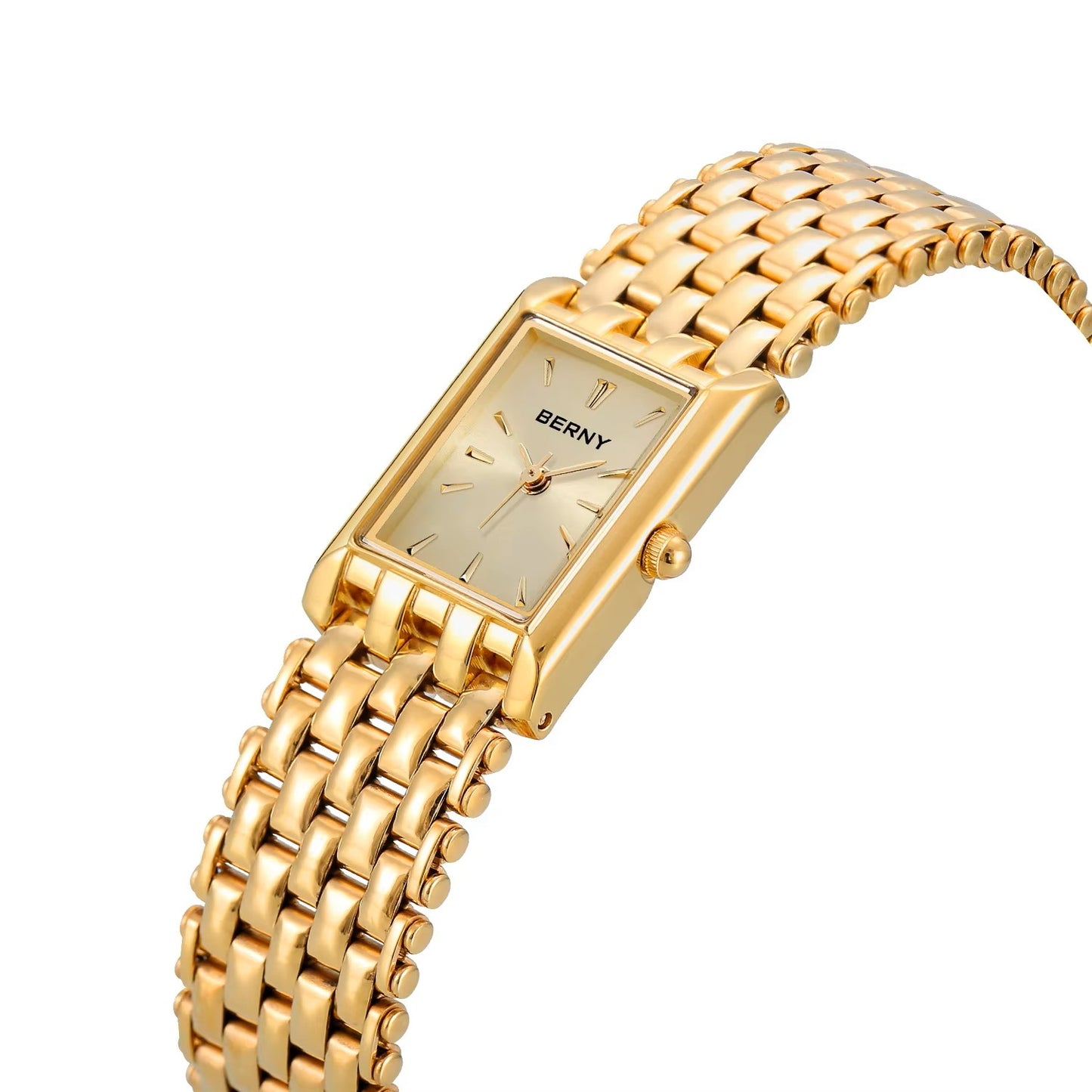 BERNY Gold Watch for Women – Square Stainless Steel Quartz Wristwatch