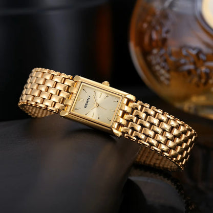 BERNY Gold Watch for Women – Square Stainless Steel Quartz Wristwatch