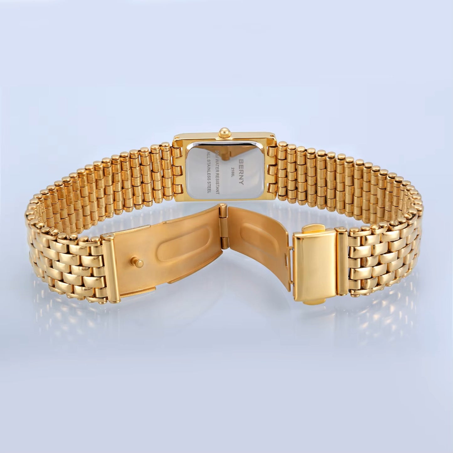 BERNY Gold Watch for Women – Square Stainless Steel Quartz Wristwatch