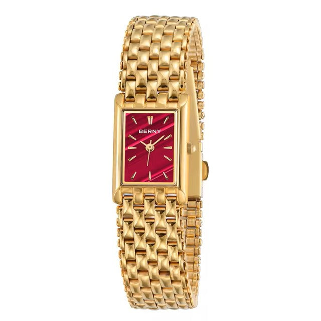 BERNY Gold Watch for Women – Square Stainless Steel Quartz Wristwatch