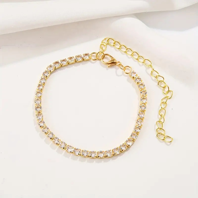 Boho Silver-Plated Rhinestone Anklet