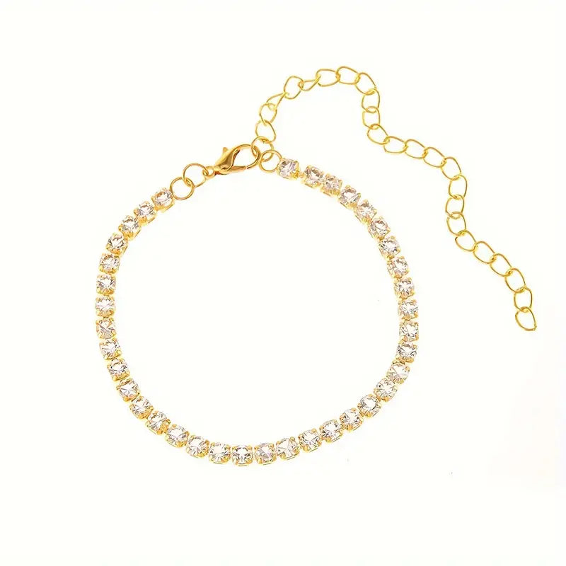 Boho Silver-Plated Rhinestone Anklet