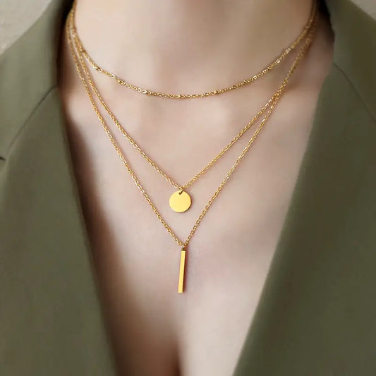 Chic Multi-Layer Geometric Pendant Necklace