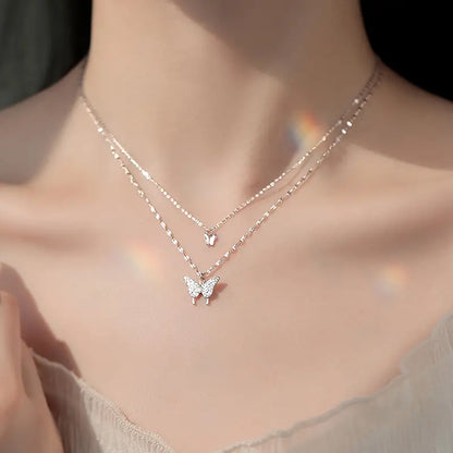 Double-Layered Butterfly Pendant Necklace