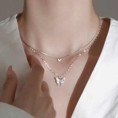 Double-Layered Butterfly Pendant Necklace