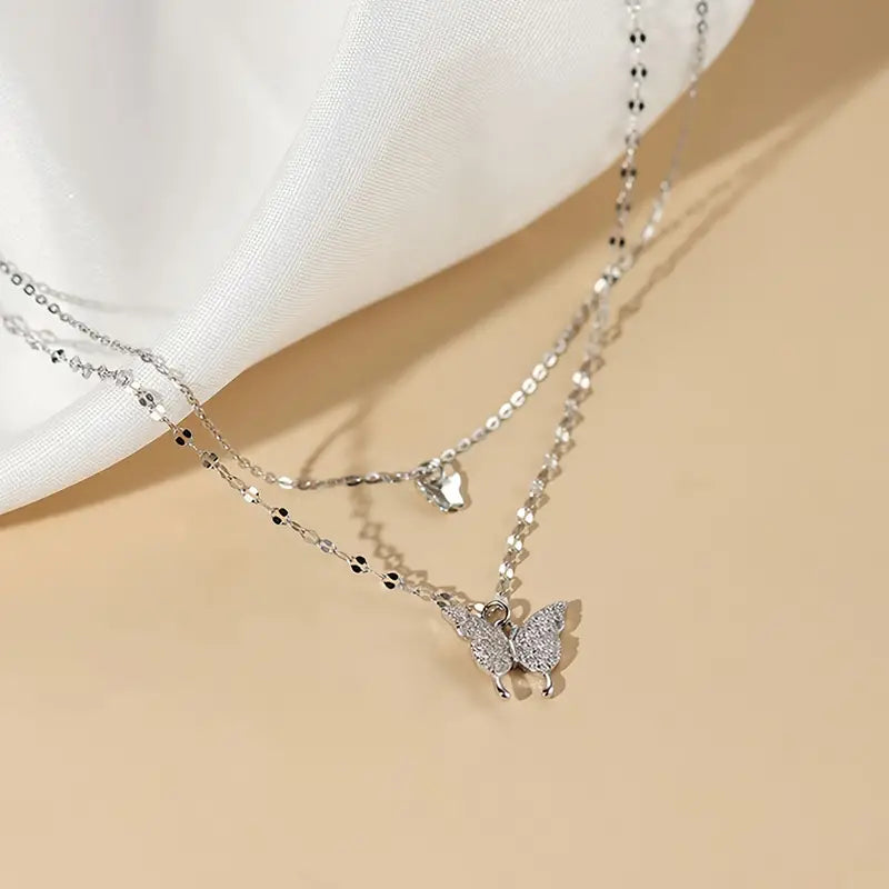 Double-Layered Butterfly Pendant Necklace