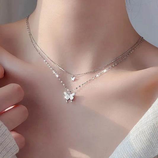 Double-Layered Butterfly Pendant Necklace