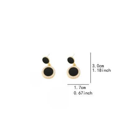 Double Black Round Design Dangle Earrings