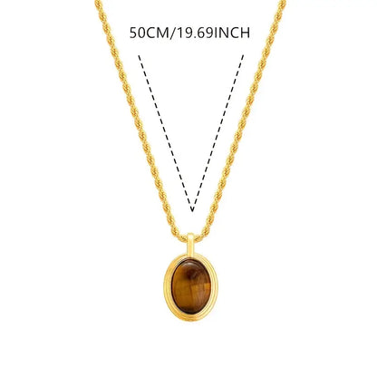 Golden Stainless Steel Necklace with Tiger Eye Stone – Fashionable Twisted Design for Women