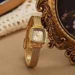 Vintage golden-tone women's quartz watch with square dial, YelloTee