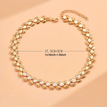 Wheat Spike Choker Necklace with Faux Pearls