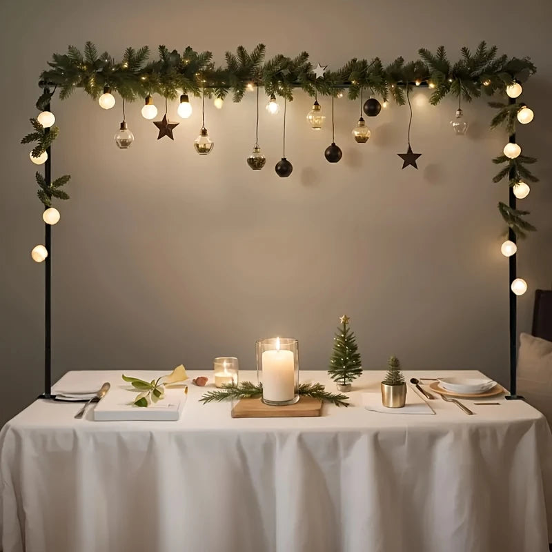 Adjustable metal arch tabletop frame with clamps, extendable from 79.25-259.08cm, perfect for weddings, birthdays, Halloween, Christmas, and party decorations. No electricity needed
