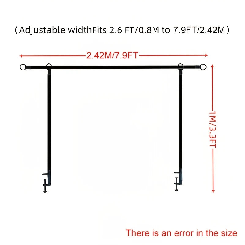 Adjustable metal arch tabletop frame with clamps, extendable from 79.25-259.08cm, perfect for weddings, birthdays, Halloween, Christmas, and party decorations. No electricity needed