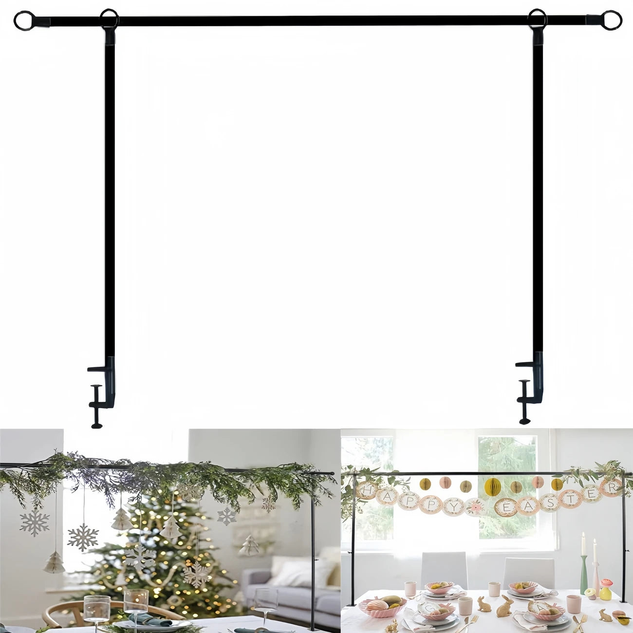 Adjustable metal arch tabletop frame with clamps, extendable from 79.25-259.08cm, perfect for weddings, birthdays, Halloween, Christmas, and party decorations. No electricity needed